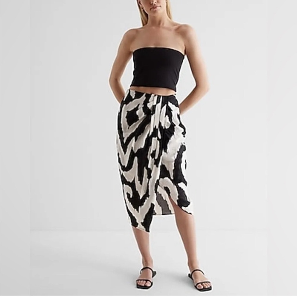 Express Black and White Wrap Midi Skirt